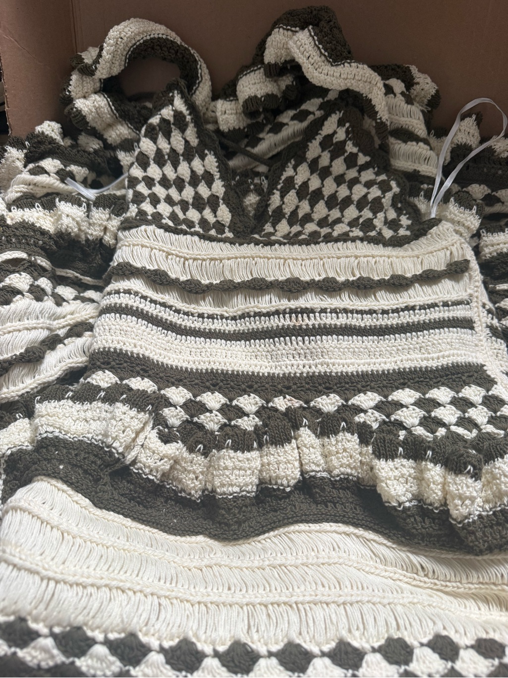 Women’s Crochet Stripe Dress- Ivory & Dark Olive